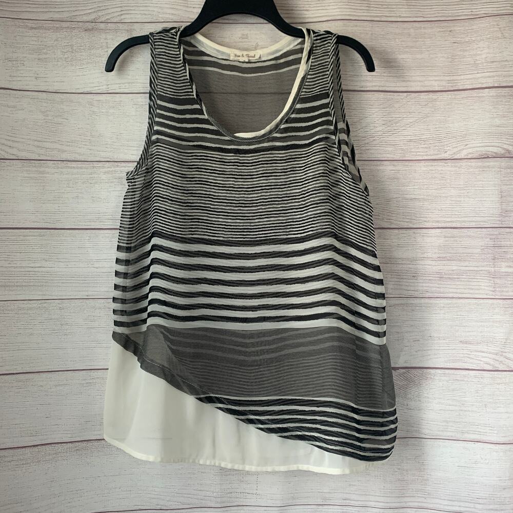 Hem & Thread Black and Cream Striped Sheer Sleeveless Blouse Size M